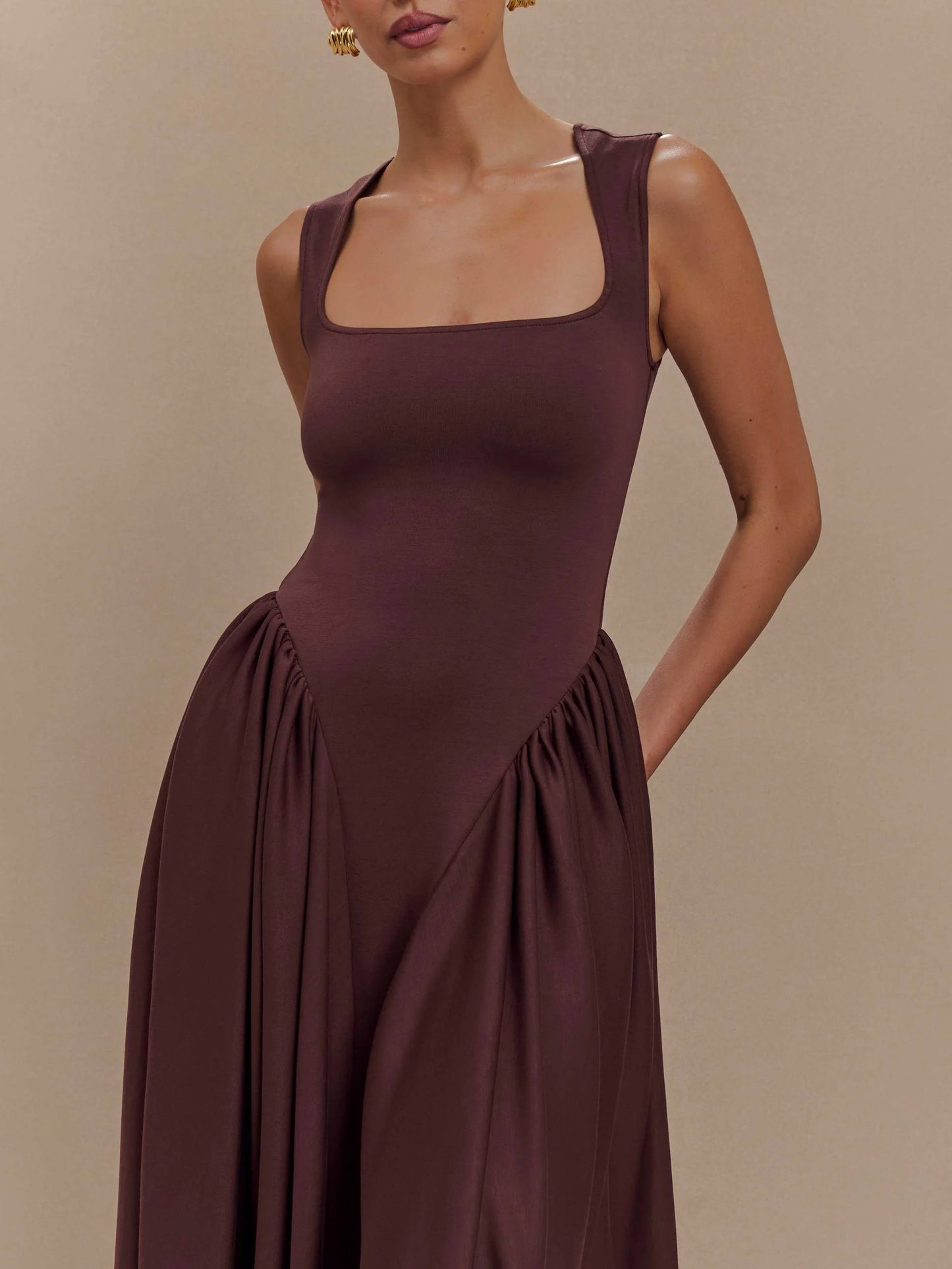 Minimalist Retro Square Neck Dress